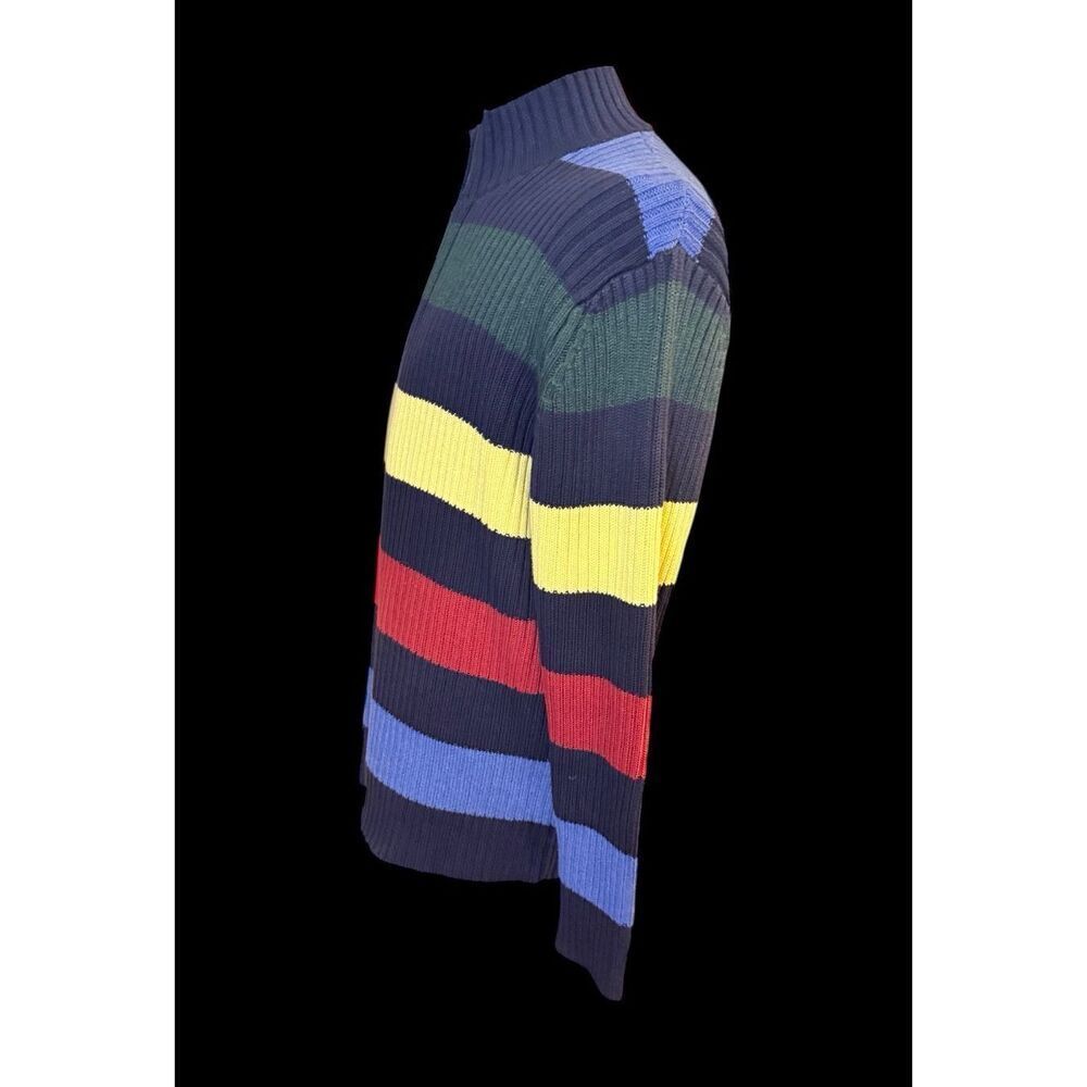 Lands End Quarter Zip Color Block Stripe Sweater Mock Neck Sz. XL Preppy - Picture 7 of 12
